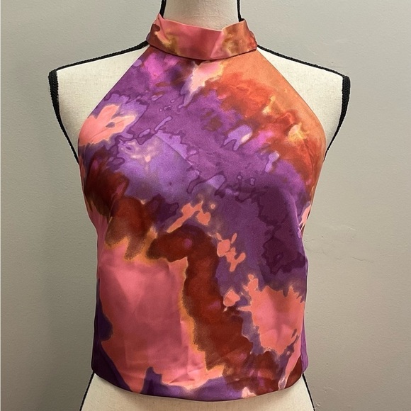 NWT Sigrid Olsen Smocked Crop Tie Halter Top - Picture 2 of 11